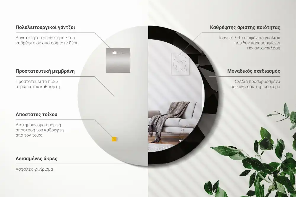Oglindă decorativă rotundă cu ramă neagră model abstract