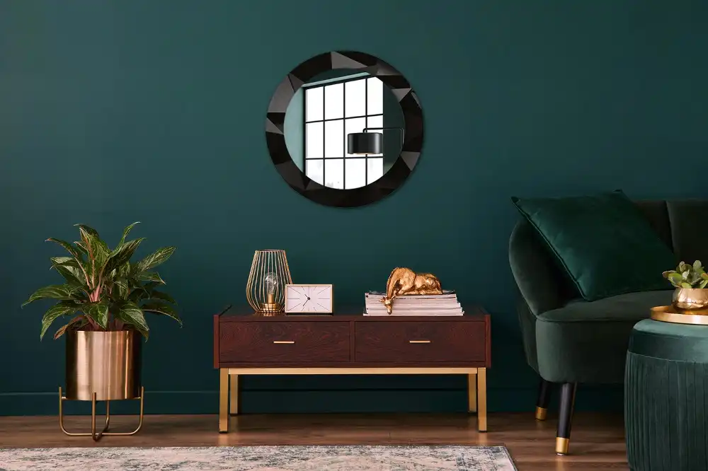 Oglindă decorativă rotundă cu ramă neagră model abstract