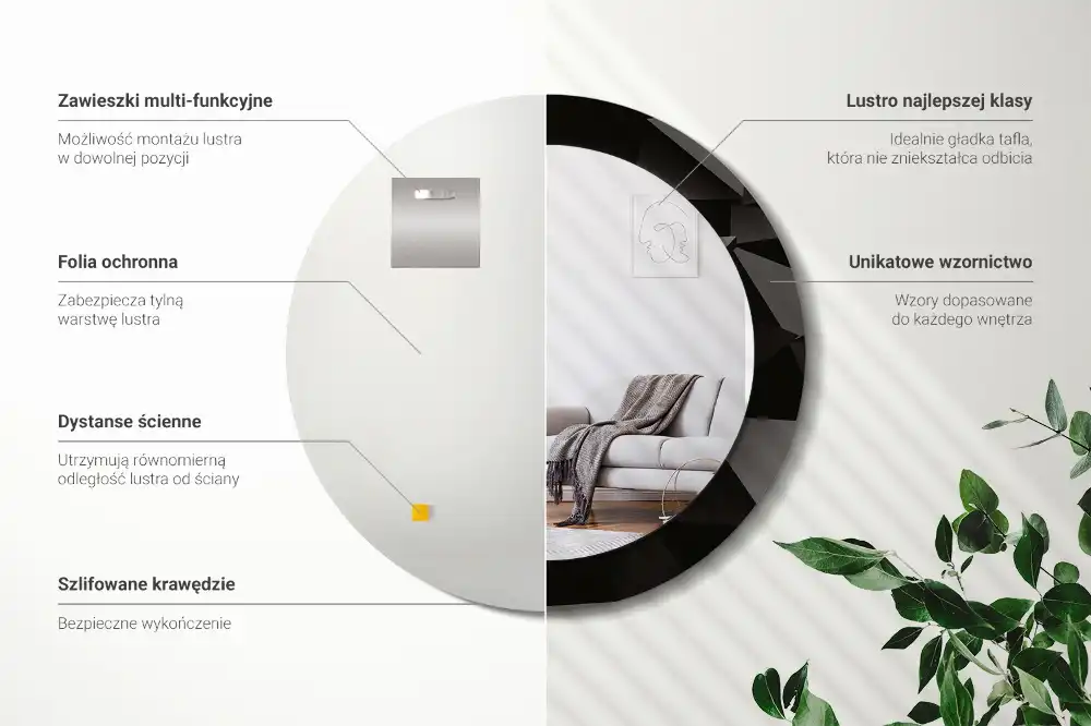 Oglindă decorativă rotundă cu ramă neagră model abstract
