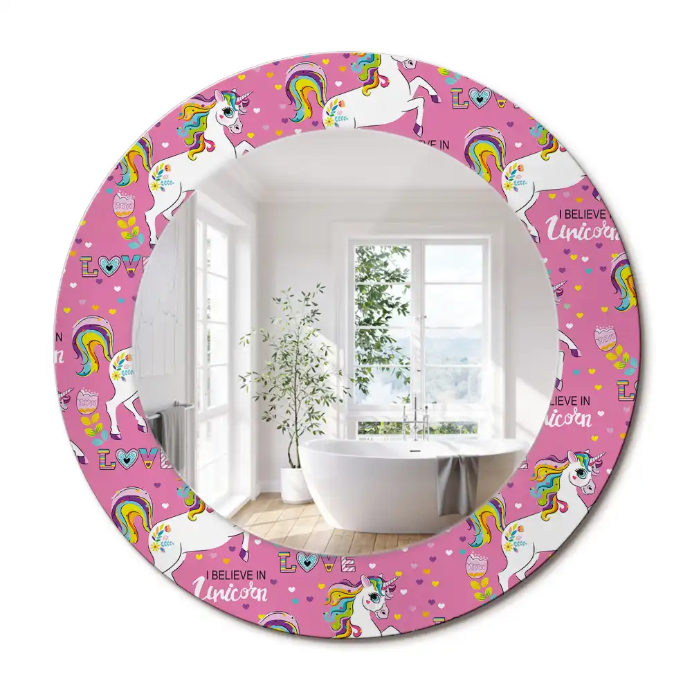 Oglindă rotundă decorativă cu unicorn magic
