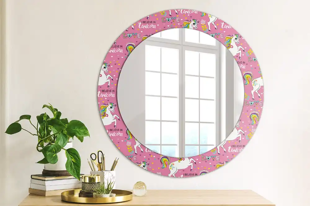 Oglindă rotundă decorativă cu unicorn magic