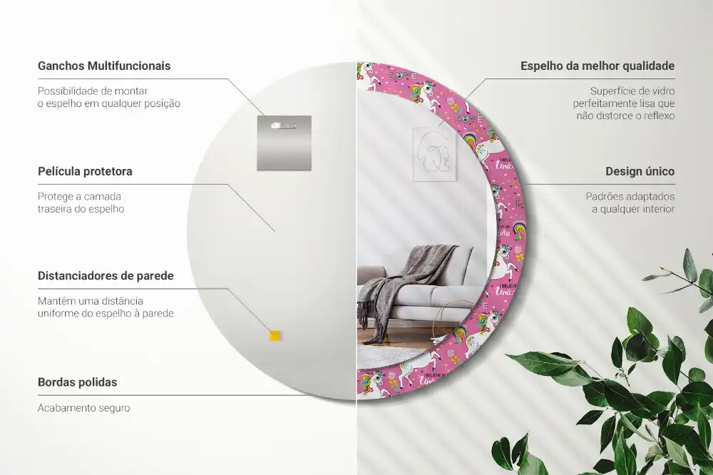 Oglindă rotundă decorativă cu unicorn magic