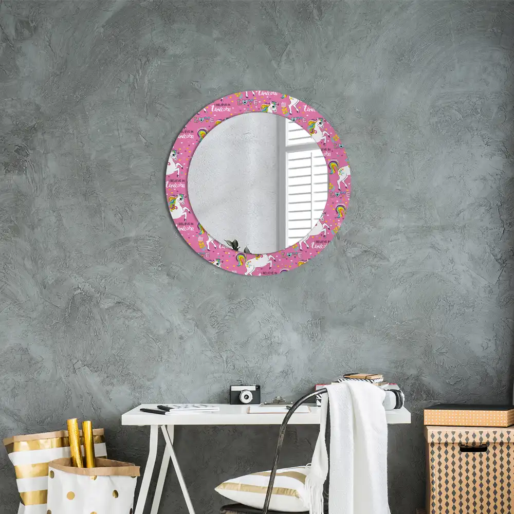 Oglindă rotundă decorativă cu unicorn magic