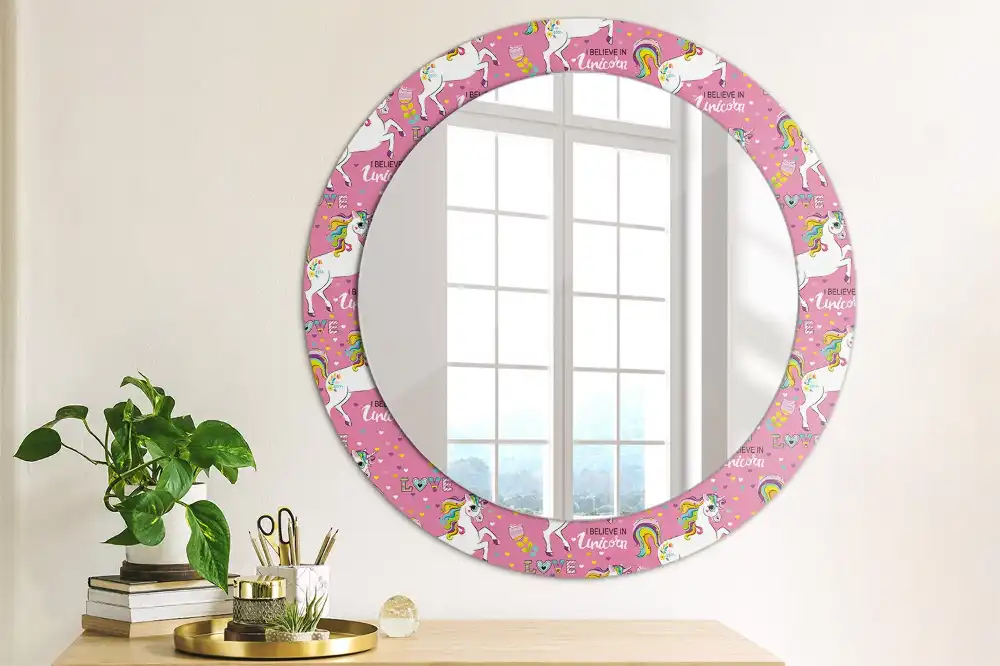 Oglindă rotundă decorativă cu unicorn magic