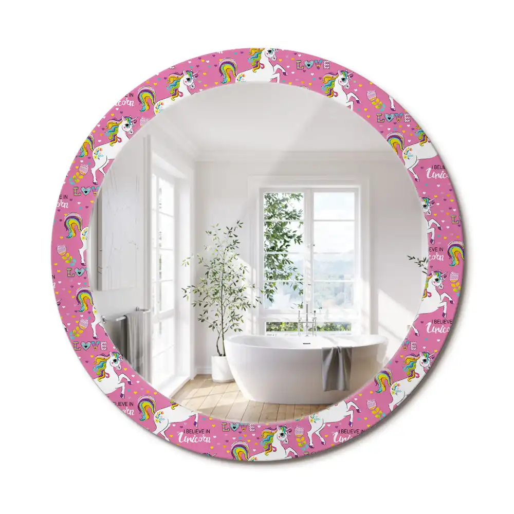 Oglindă rotundă decorativă cu unicorn magic