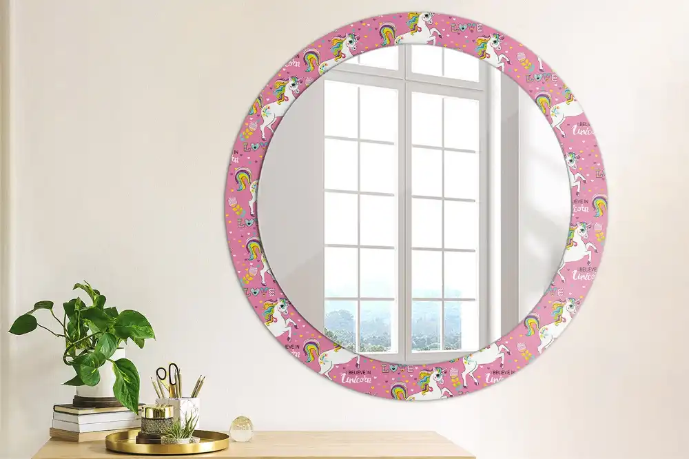 Oglindă rotundă decorativă cu unicorn magic
