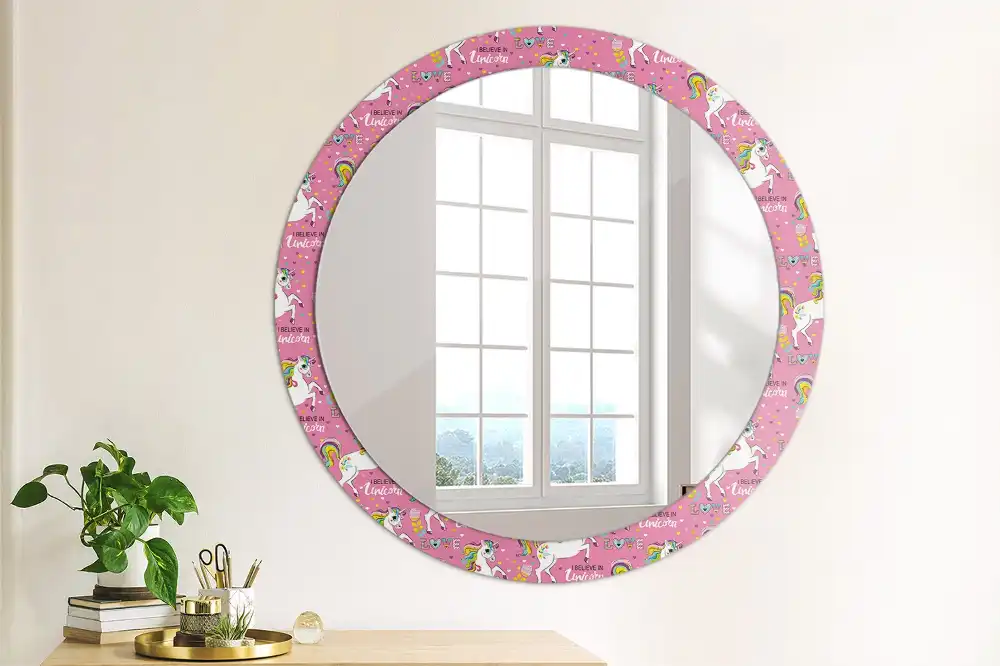 Oglindă rotundă decorativă cu unicorn magic