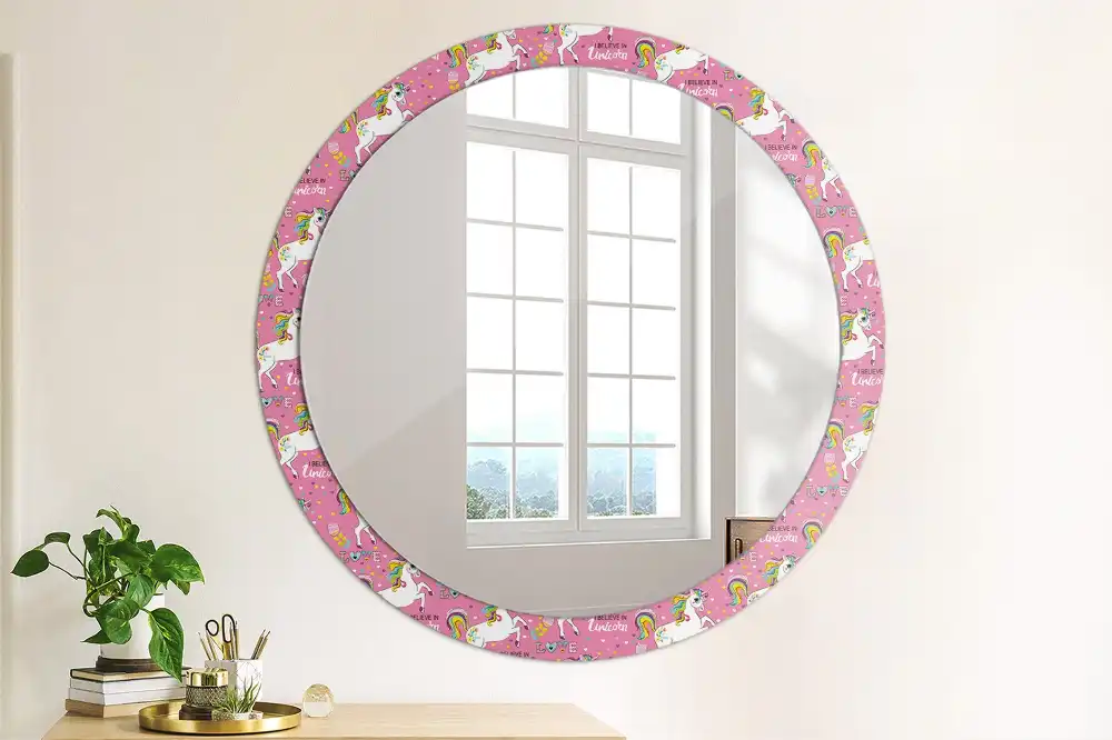 Oglindă rotundă decorativă cu unicorn magic