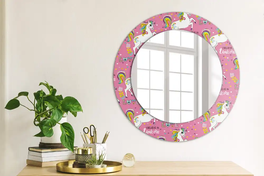 Oglindă rotundă decorativă cu unicorn magic