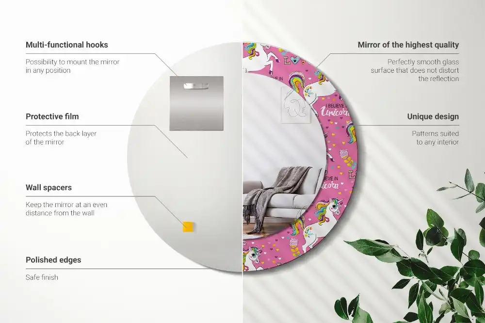 Oglindă rotundă decorativă cu unicorn magic