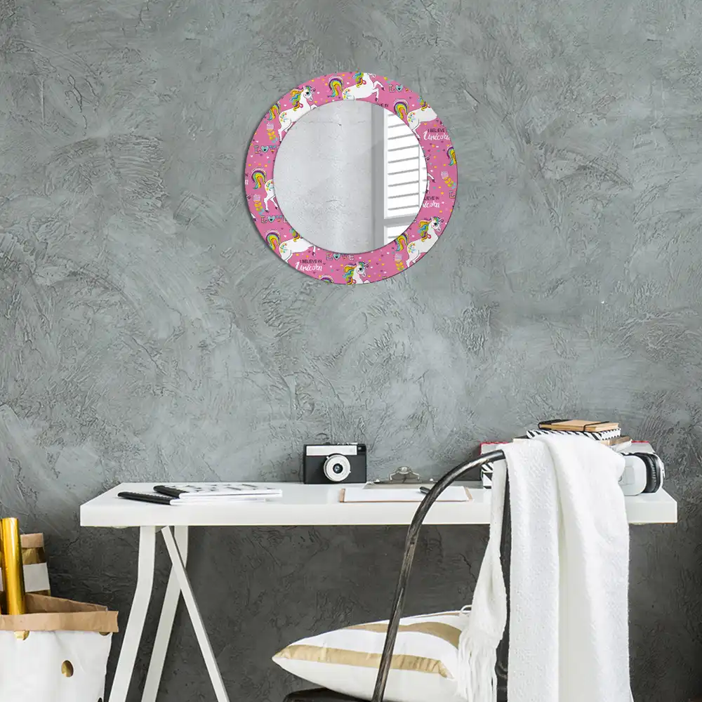 Oglindă rotundă decorativă cu unicorn magic
