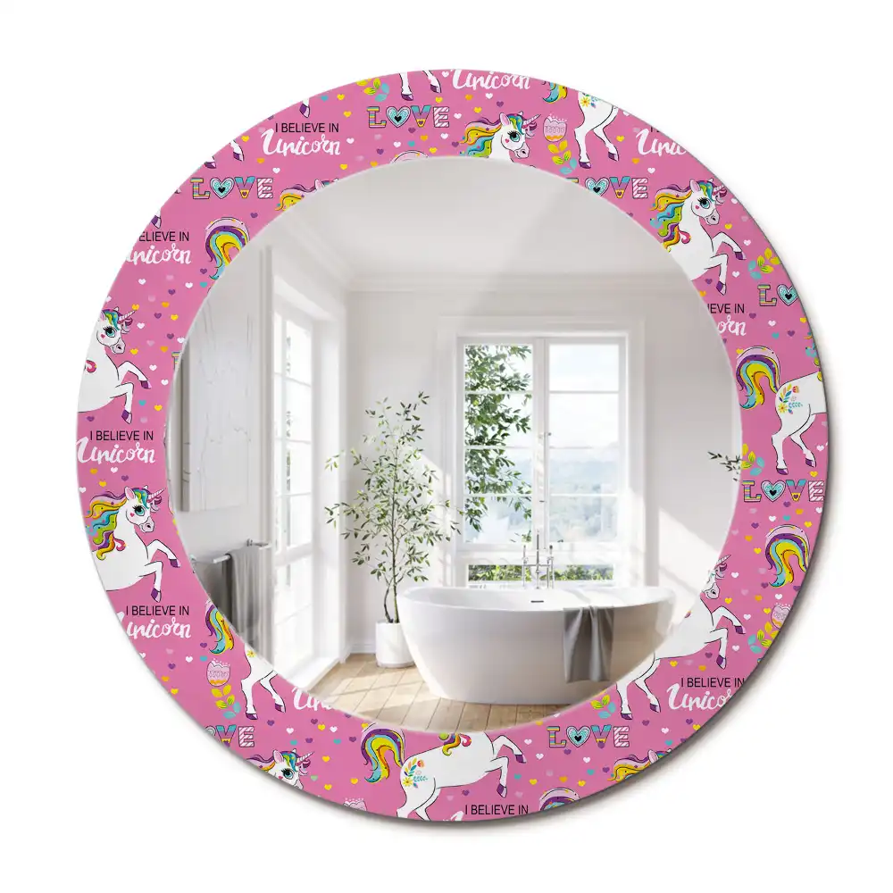 Oglindă rotundă decorativă cu unicorn magic