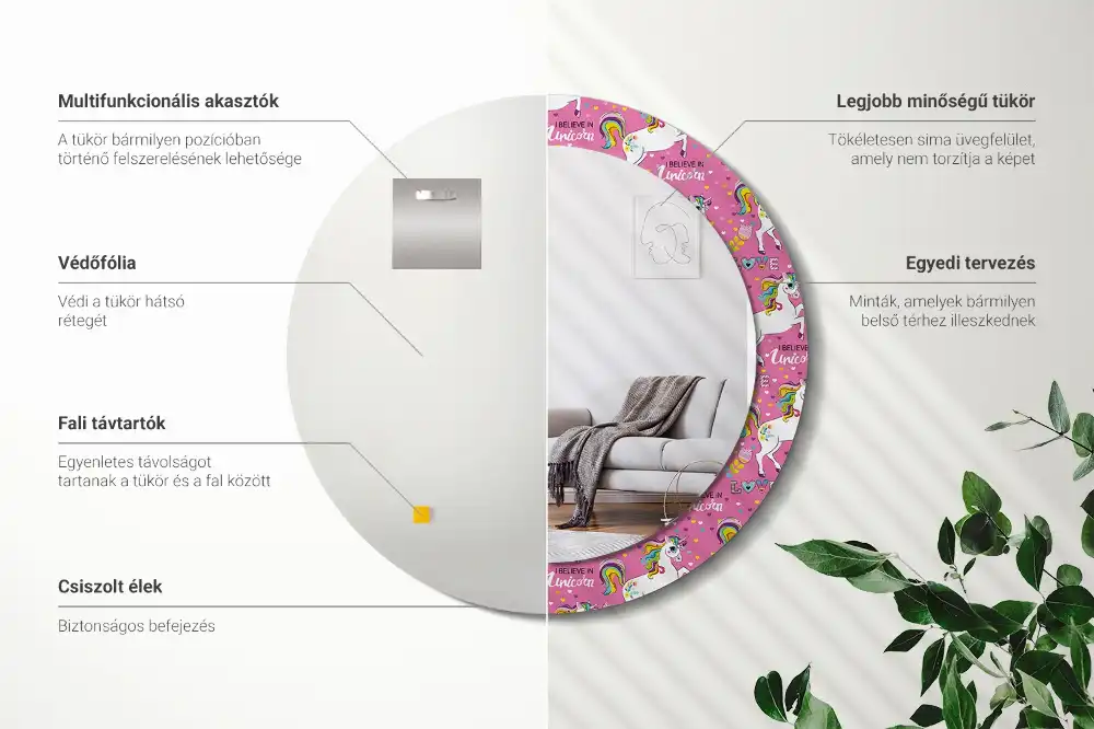 Oglindă rotundă decorativă cu unicorn magic
