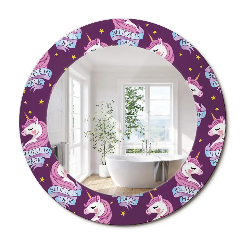 Oglindă decorativă rotundă cu steluțe și unicorn