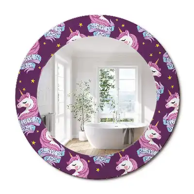 Oglindă decorativă rotundă cu steluțe și unicorn