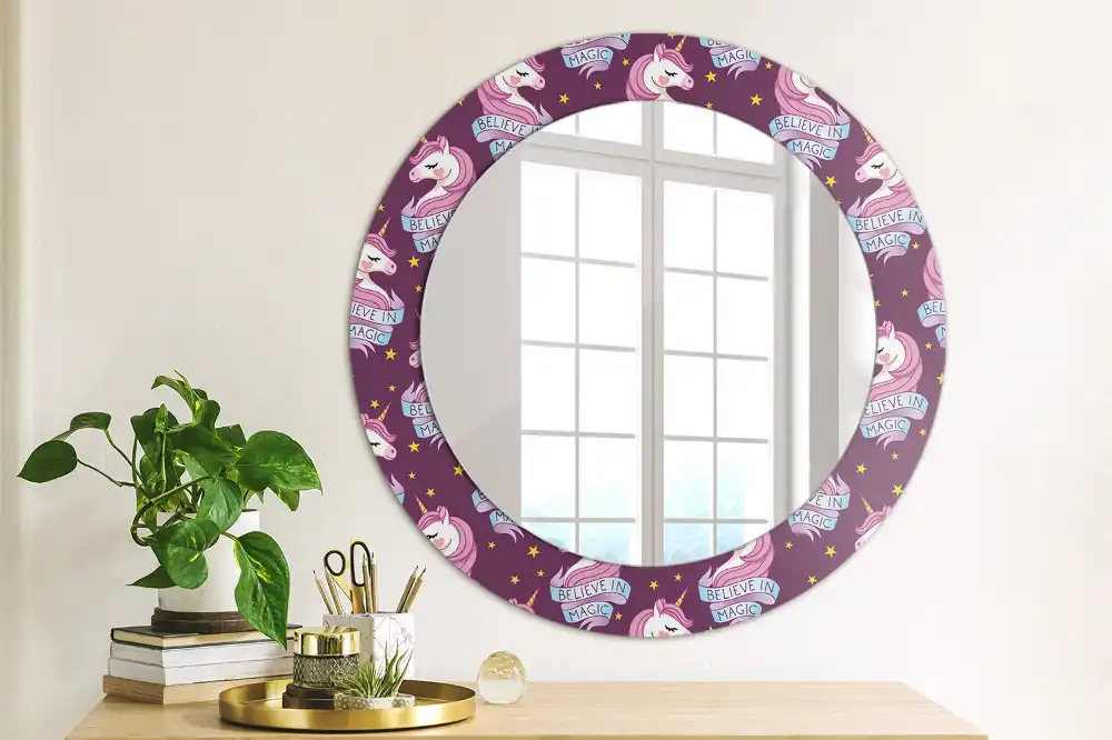 Oglindă decorativă rotundă cu steluțe și unicorn