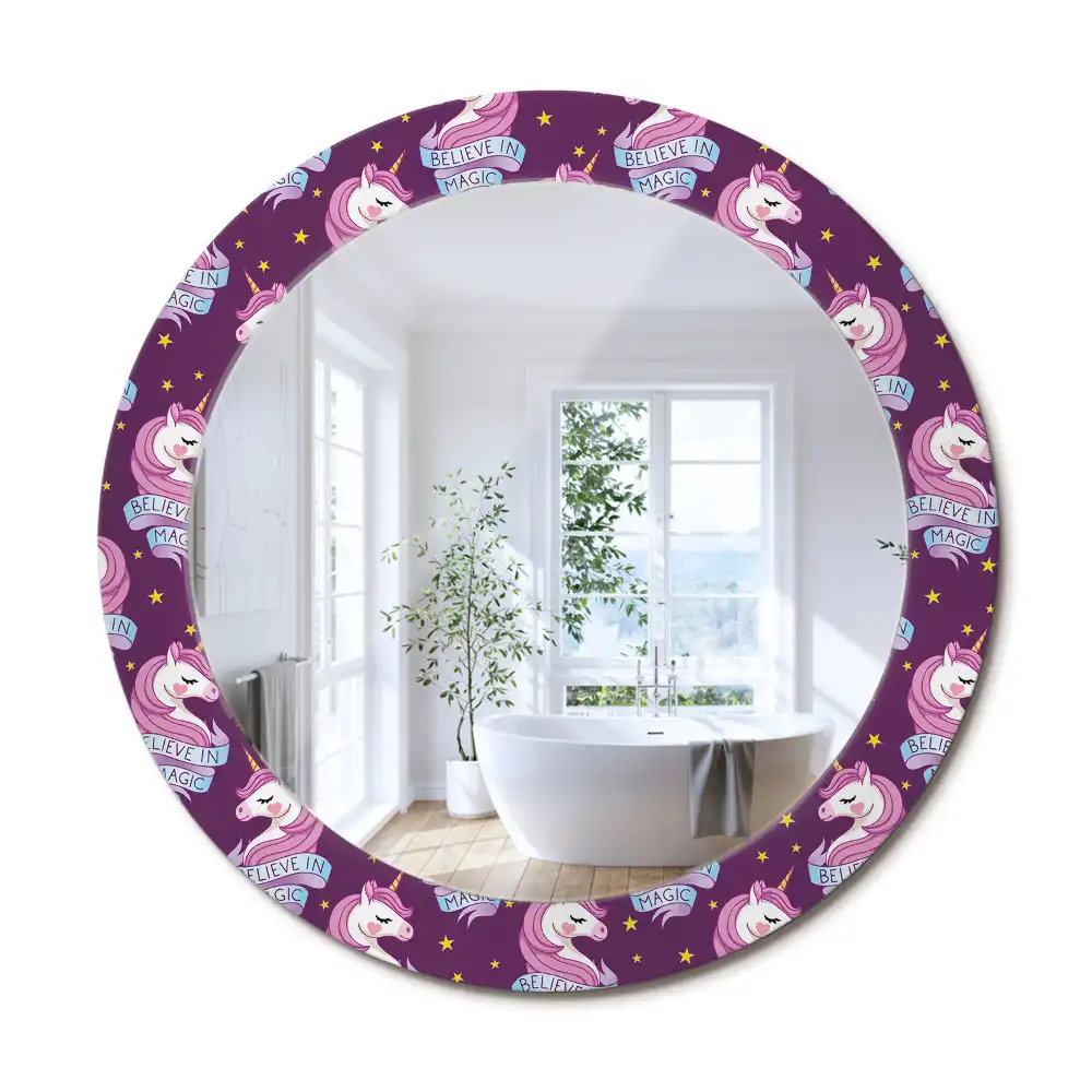 Oglindă decorativă rotundă cu steluțe și unicorn