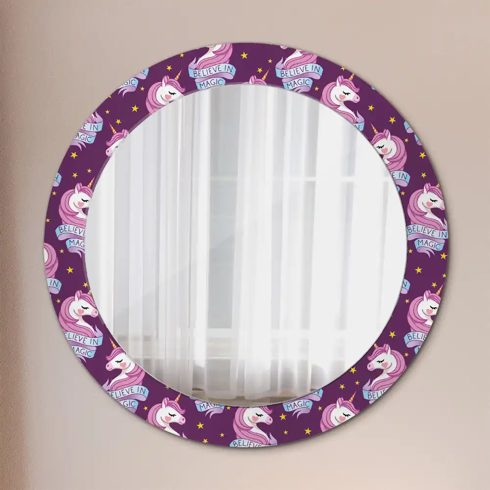 Oglindă decorativă rotundă cu steluțe și unicorn