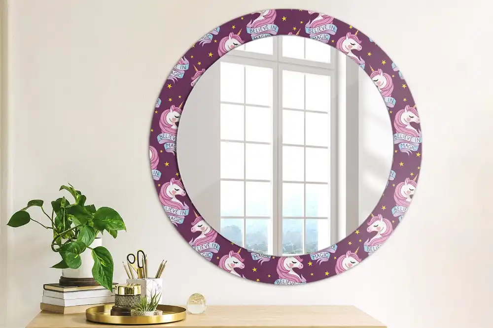 Oglindă decorativă rotundă cu steluțe și unicorn