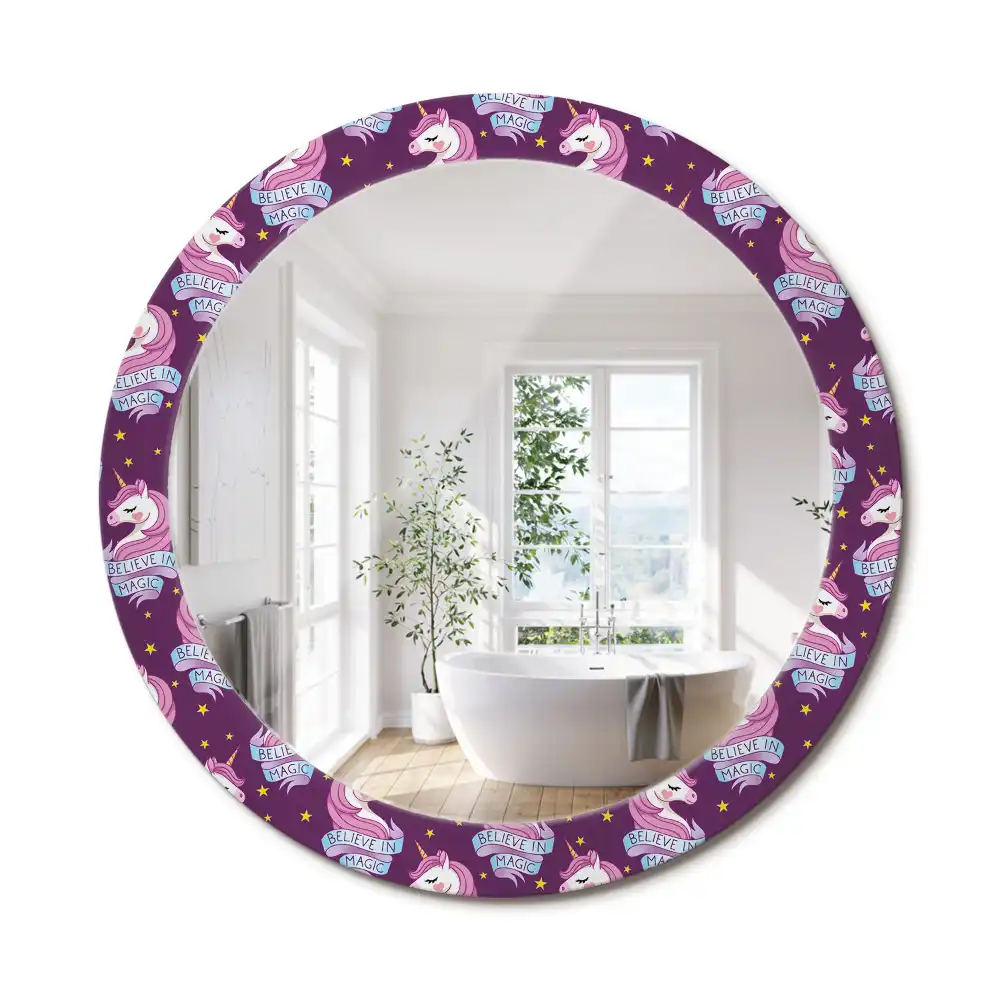 Oglindă decorativă rotundă cu steluțe și unicorn