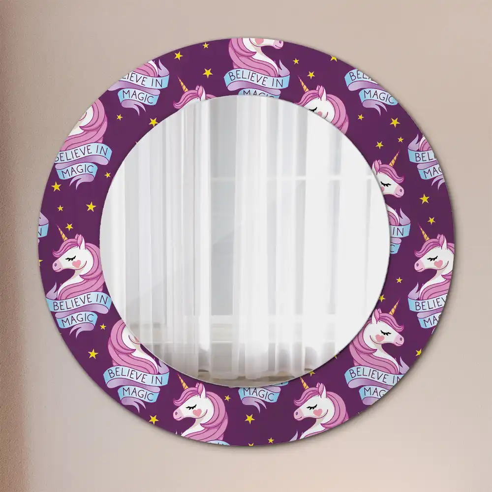 Oglindă decorativă rotundă cu steluțe și unicorn