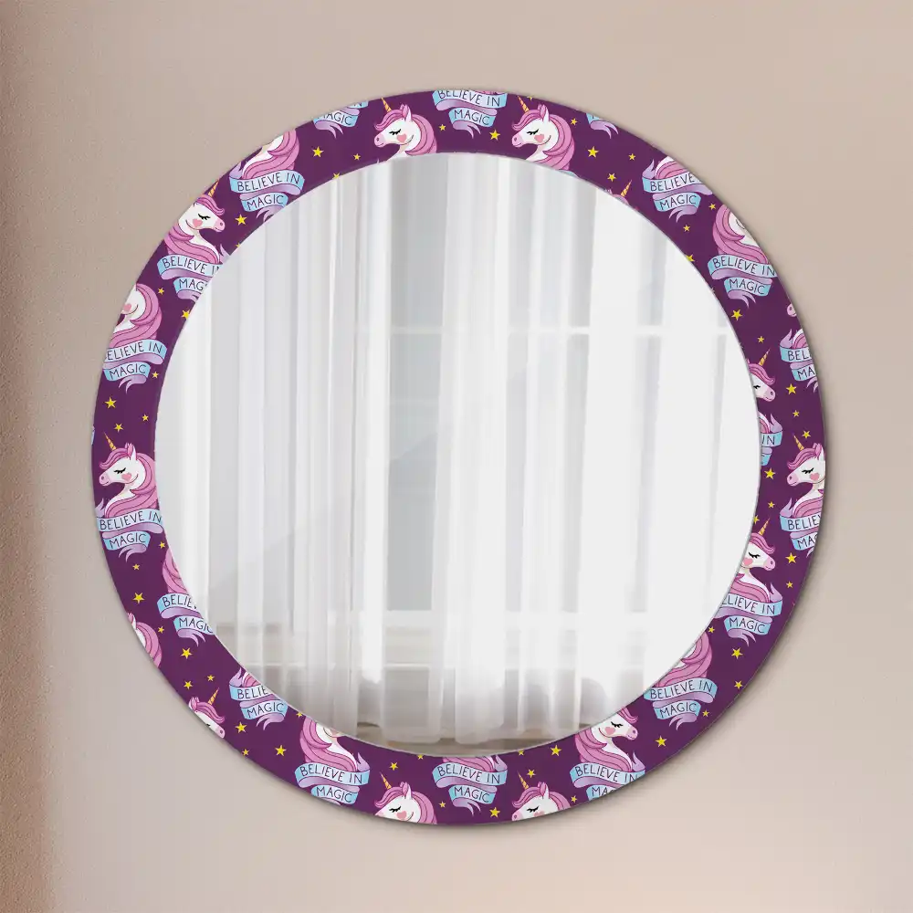 Oglindă decorativă rotundă cu steluțe și unicorn