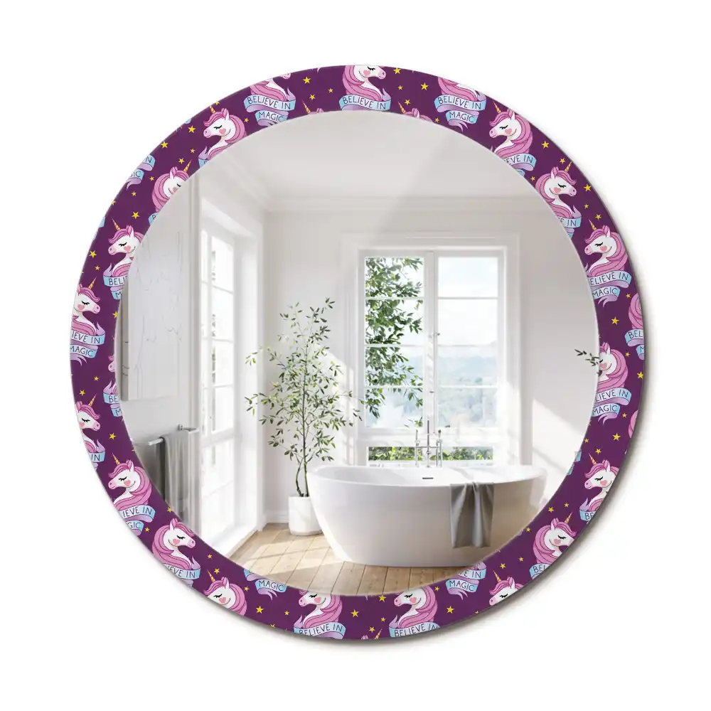 Oglindă decorativă rotundă cu steluțe și unicorn
