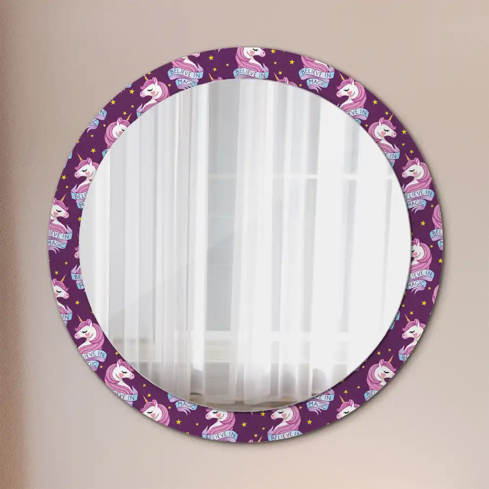 Oglindă decorativă rotundă cu steluțe și unicorn
