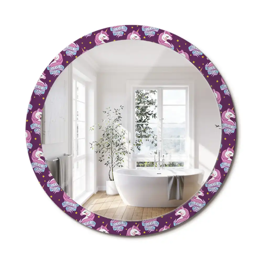 Oglindă decorativă rotundă cu steluțe și unicorn