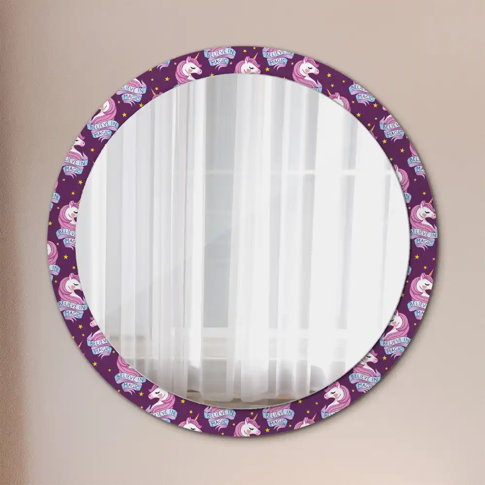 Oglindă decorativă rotundă cu steluțe și unicorn