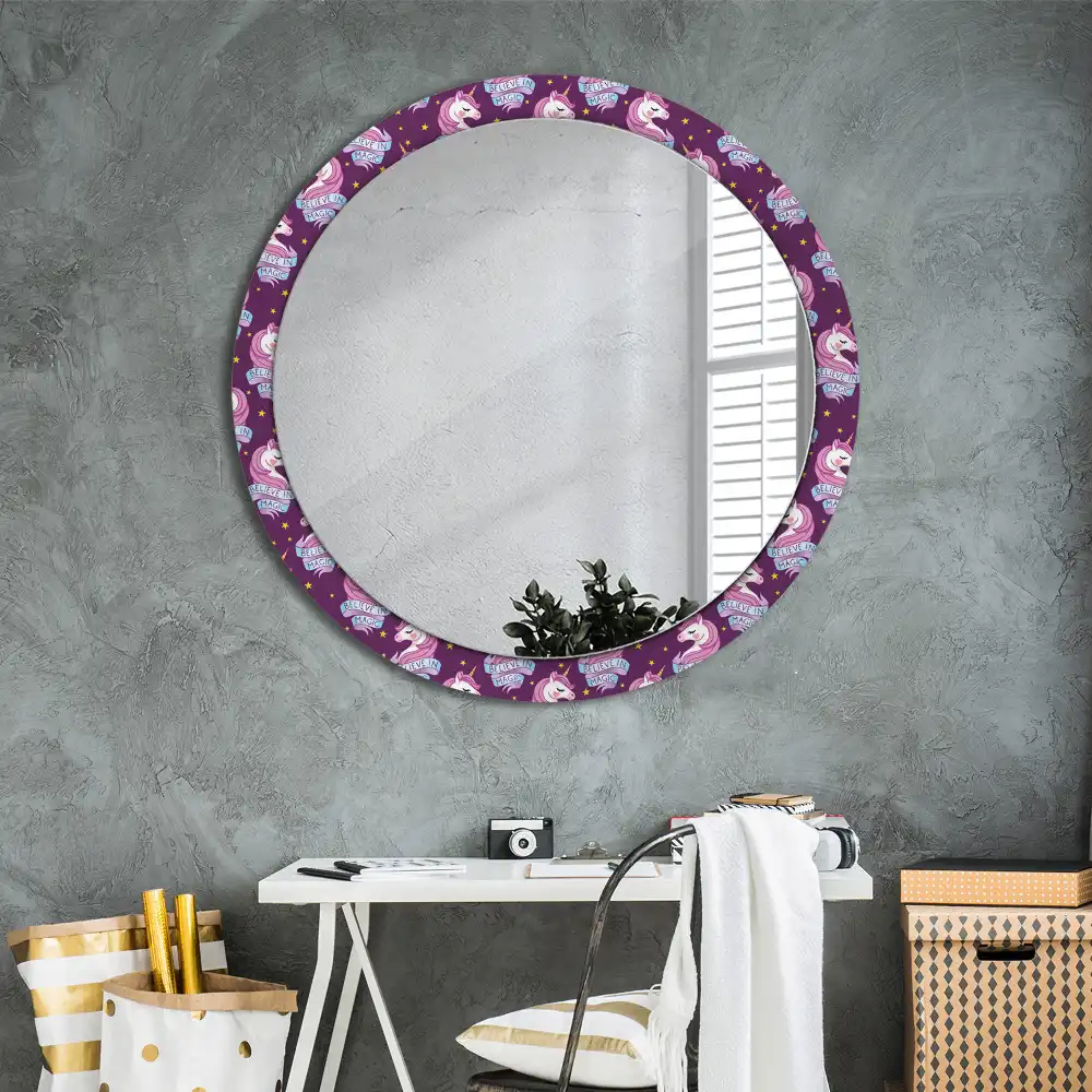 Oglindă decorativă rotundă cu steluțe și unicorn