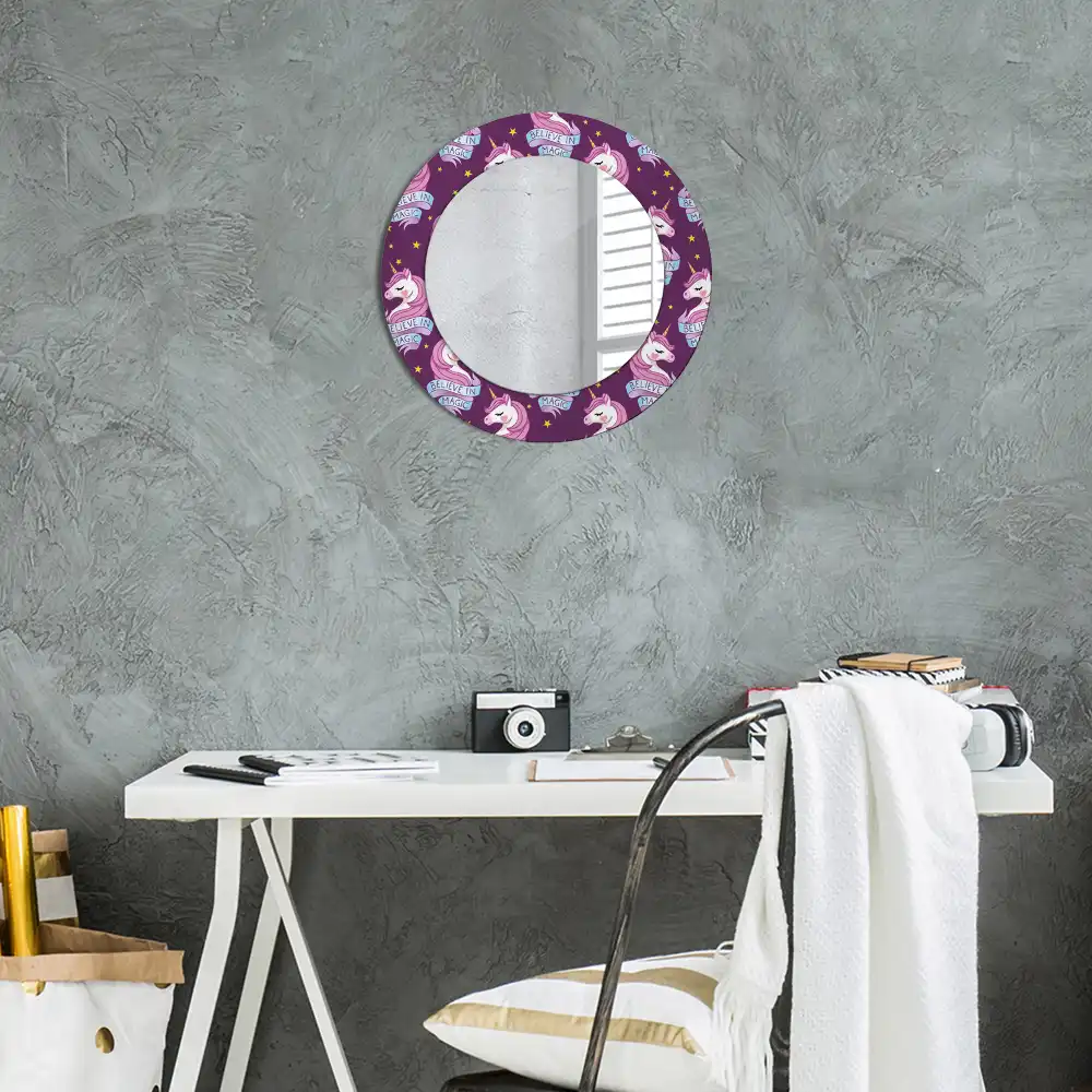 Oglindă decorativă rotundă cu steluțe și unicorn