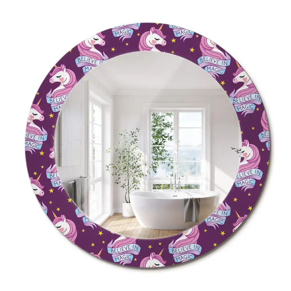 Oglindă decorativă rotundă cu steluțe și unicorn