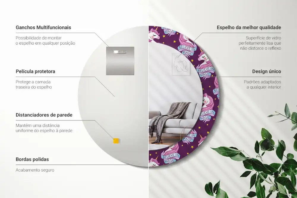Oglindă decorativă rotundă cu steluțe și unicorn