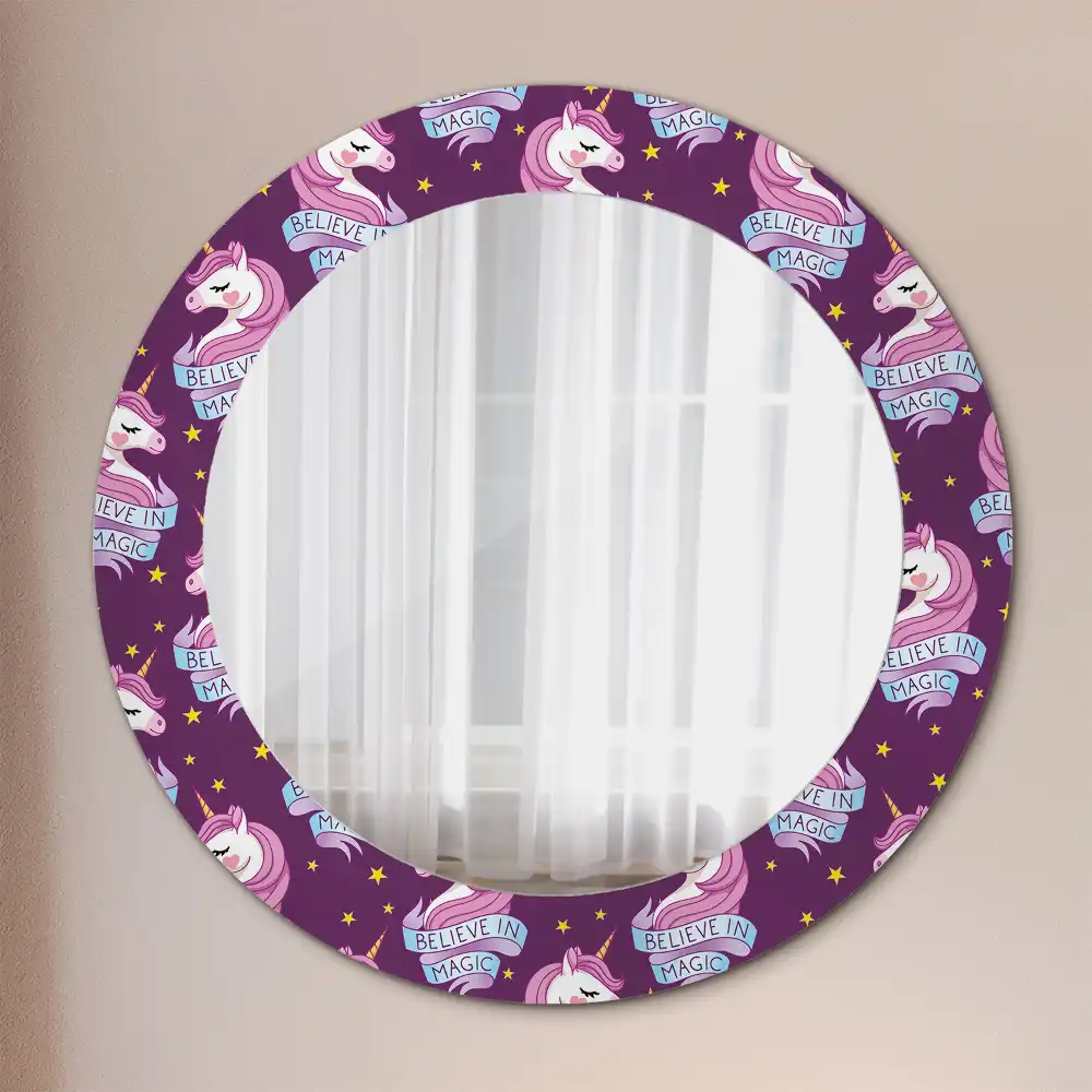 Oglindă decorativă rotundă cu steluțe și unicorn