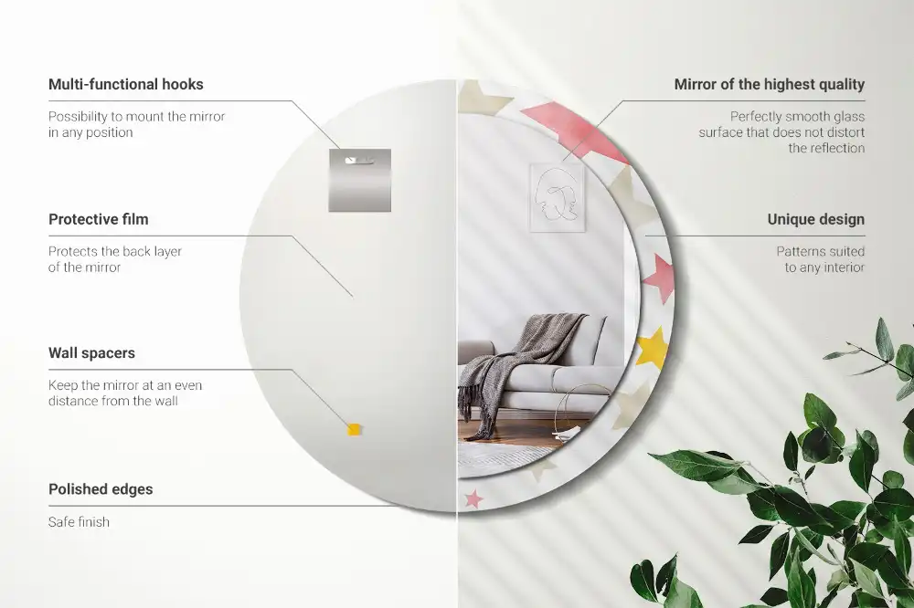 Oglindă rotundă cu ramă imprimată cu stele pastelate
