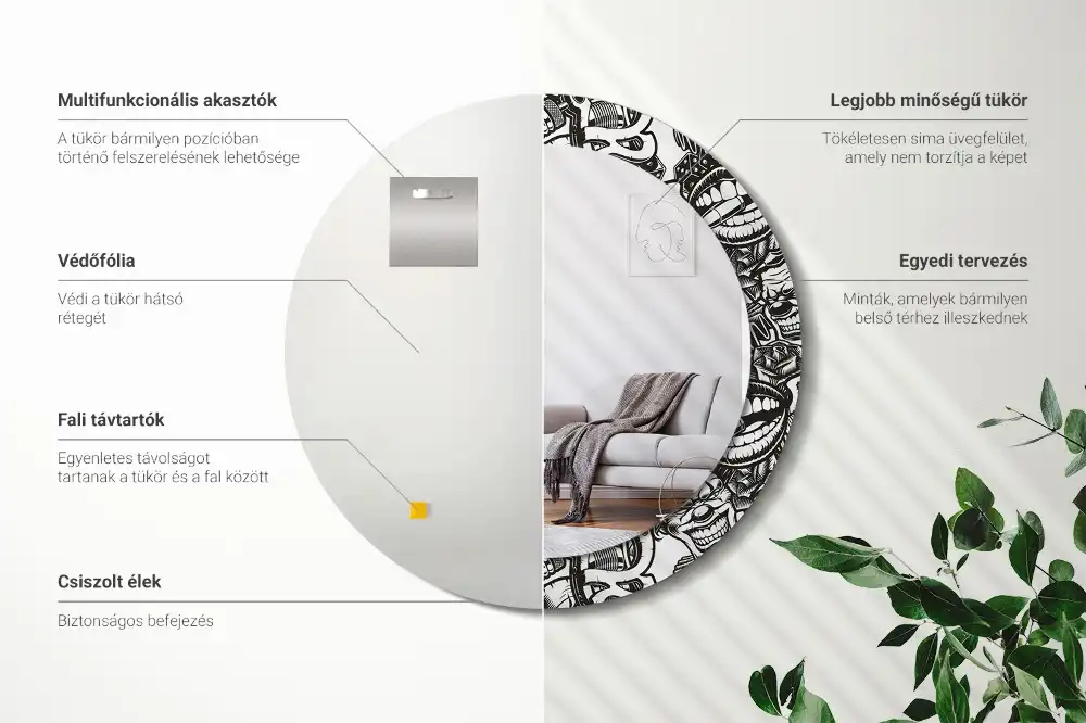 Oglindă rotundă cu imprimeu graffiti clovni