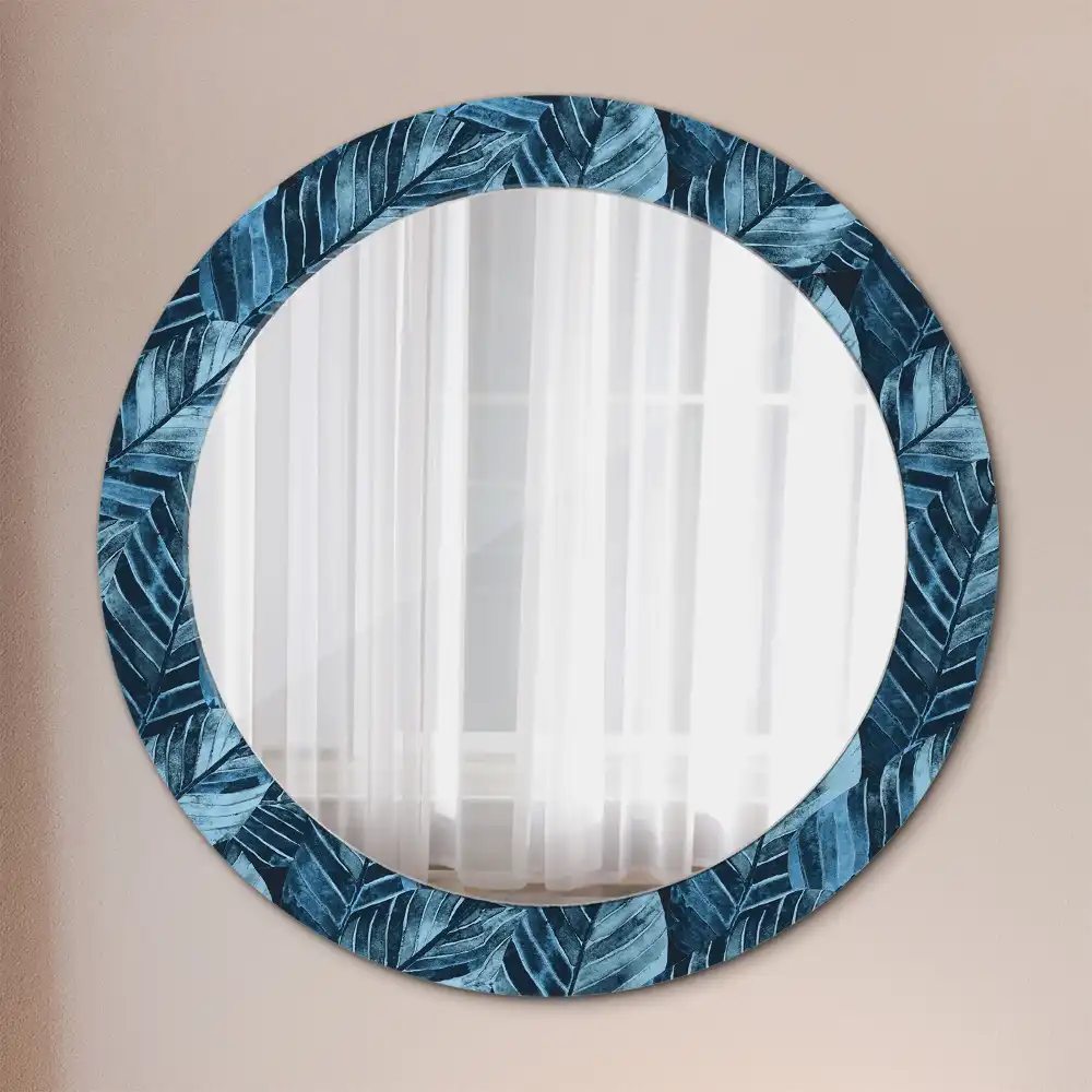 Oglindă rotundă decorativă de perete cu frunze de junglă