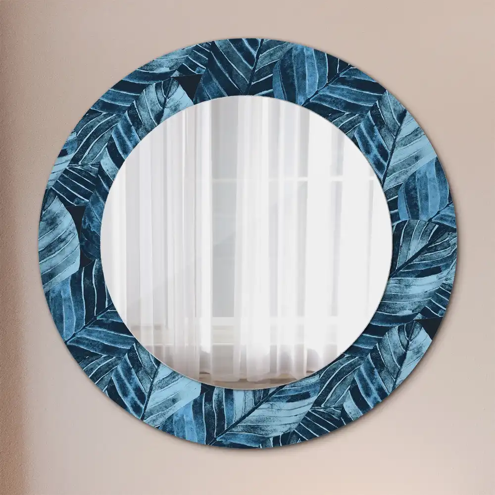 Oglindă rotundă decorativă de perete cu frunze de junglă