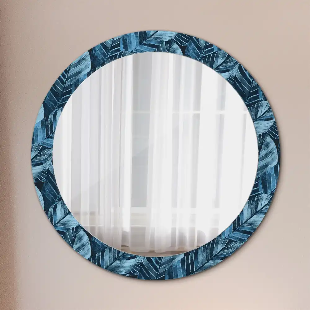 Oglindă rotundă decorativă de perete cu frunze de junglă