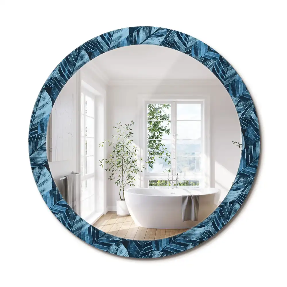 Oglindă rotundă decorativă de perete cu frunze de junglă