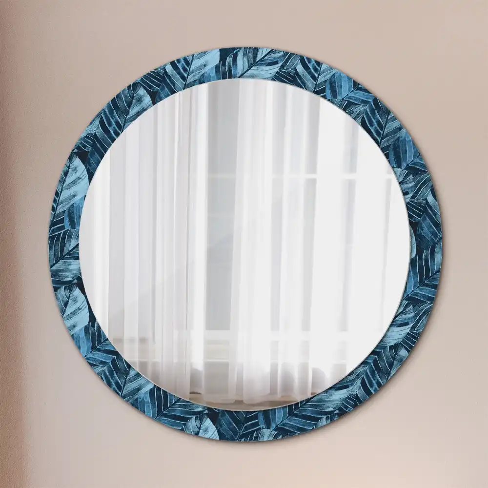 Oglindă rotundă decorativă de perete cu frunze de junglă