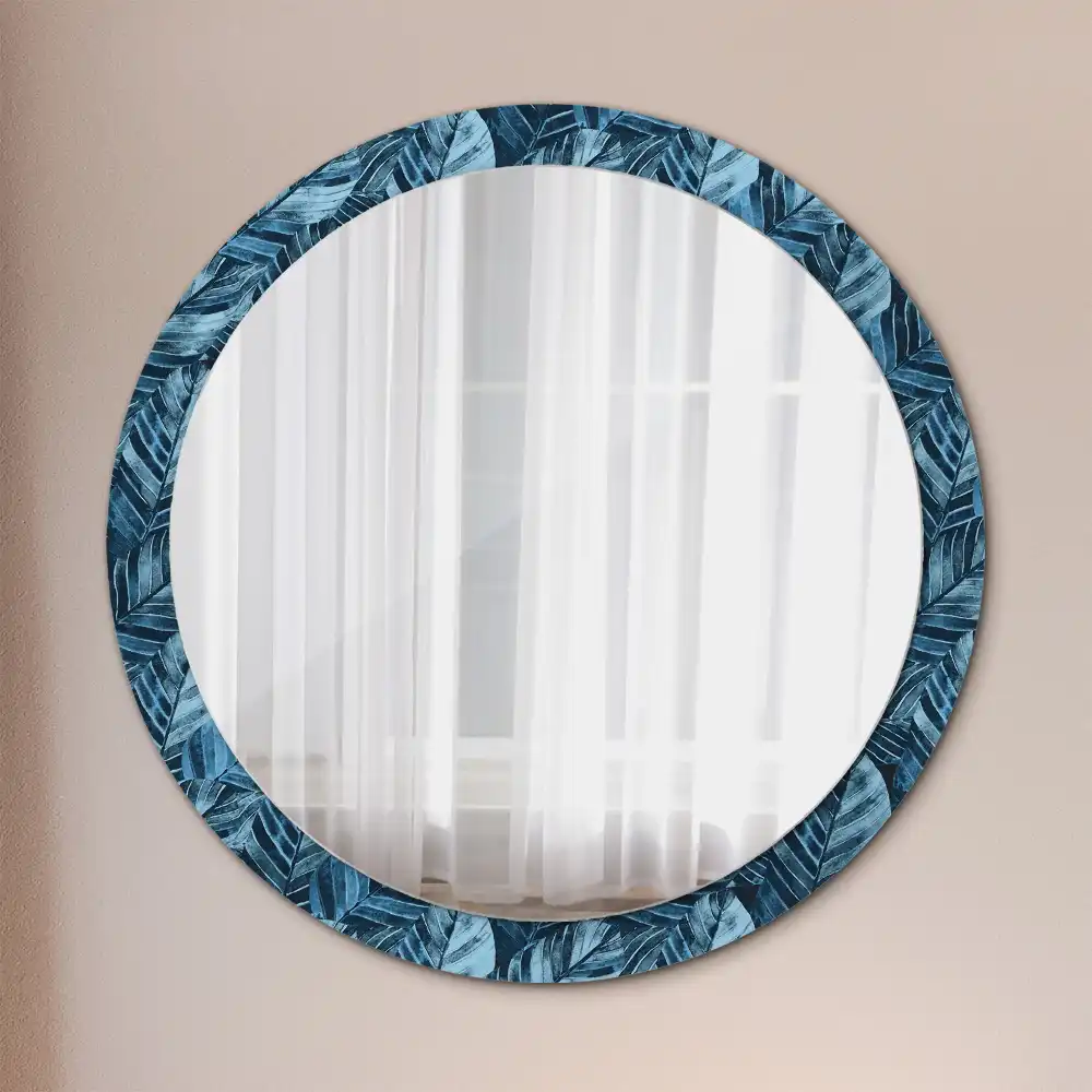Oglindă rotundă decorativă de perete cu frunze de junglă
