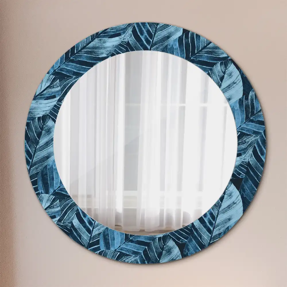 Oglindă rotundă decorativă de perete cu frunze de junglă