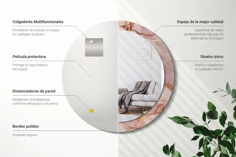 Oglindă rotundă decorativă de perete cu design abstract fluid
