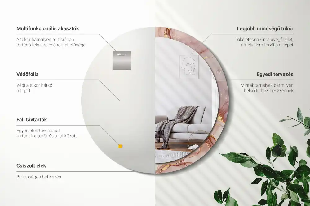 Oglindă rotundă decorativă de perete cu design abstract fluid