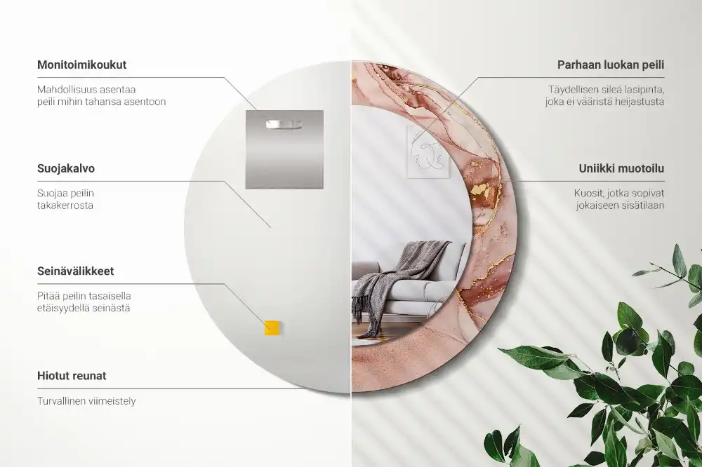 Oglindă rotundă decorativă de perete cu design abstract fluid