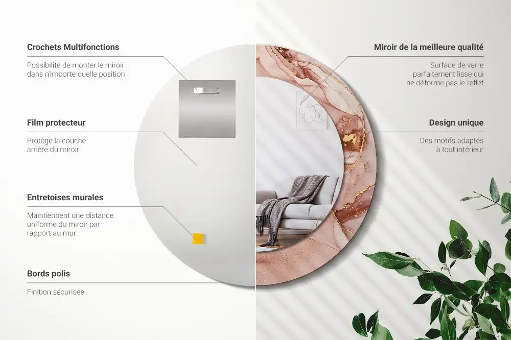 Oglindă rotundă decorativă de perete cu design abstract fluid