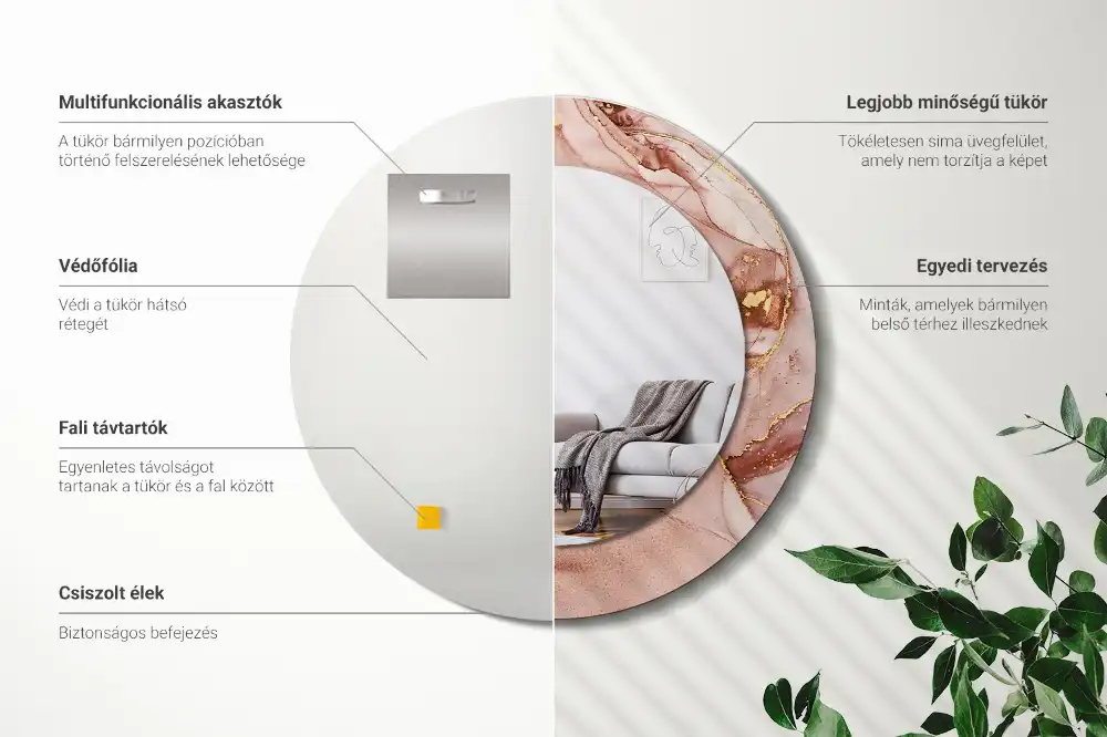 Oglindă rotundă decorativă de perete cu design abstract fluid
