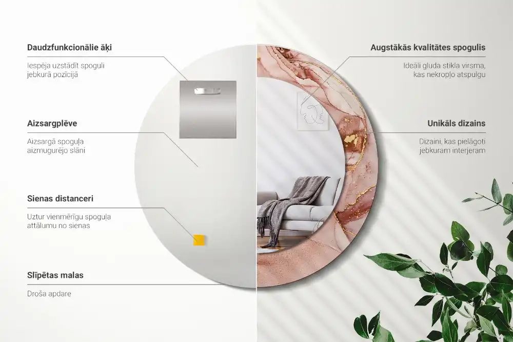 Oglindă rotundă decorativă de perete cu design abstract fluid